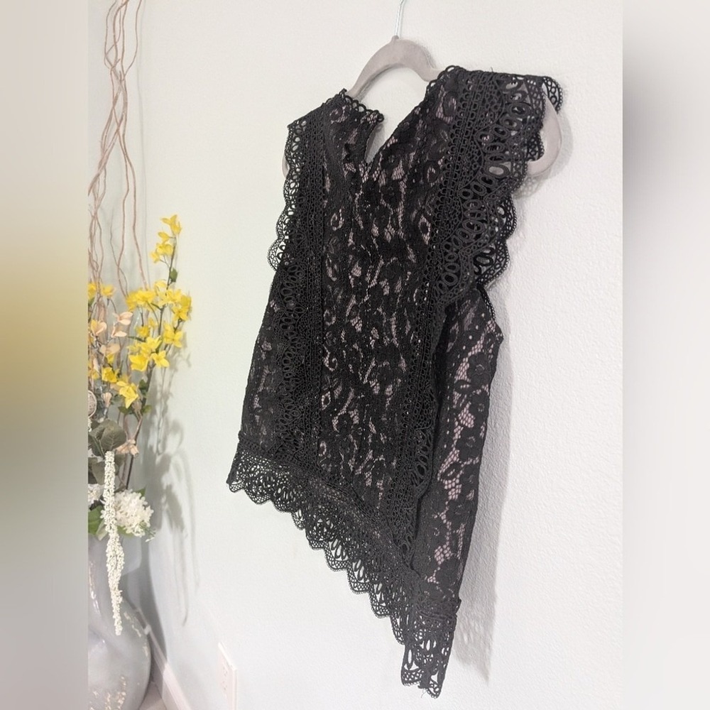Anthropologie Eli + Ali Elegant Black Lace Women's Top Size XS